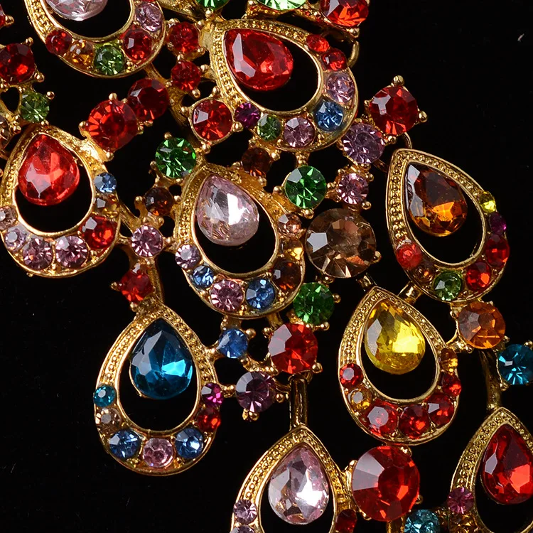 Luxury Gold Rhinestone Peacock Bridal Jewelry Sets Silver Plated Crystal Statement Necklace Earrings Sets Wedding Jewelry Set