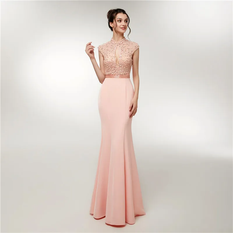 Элегантное Длинное Вечернее платье Русалка с кристаллами и бисером, роскошное арабское розовое платье с открытой спиной для выпускного вечера, вечерние платья Robe De Soiree