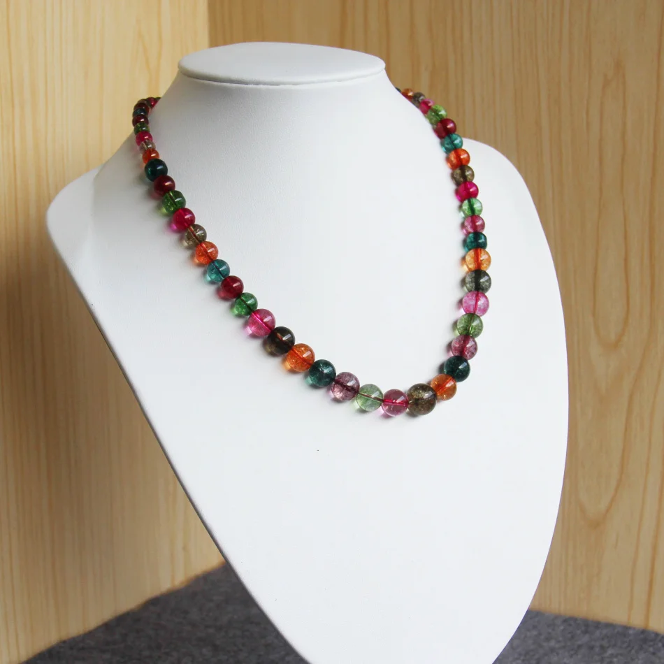 Новые 6-14 мм Разноцветные турмалиновые бусины, круглые ожерелья для женщин, подарок для девочек, камень, 18 дюймов, модные ювелирные изделия, дизайн