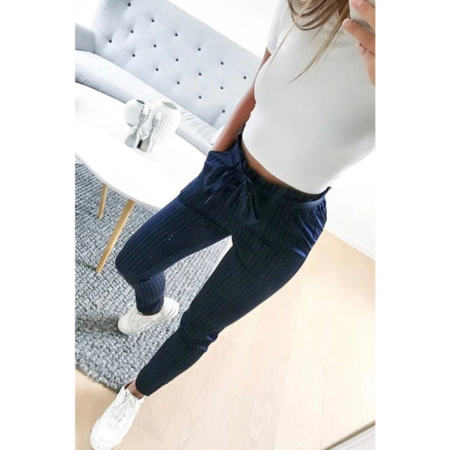 2018 nowe paski OL szyfon wysokiej talii harem Spodnie damskie stringyselvedge styl casual Spodnie damskie spodnie -