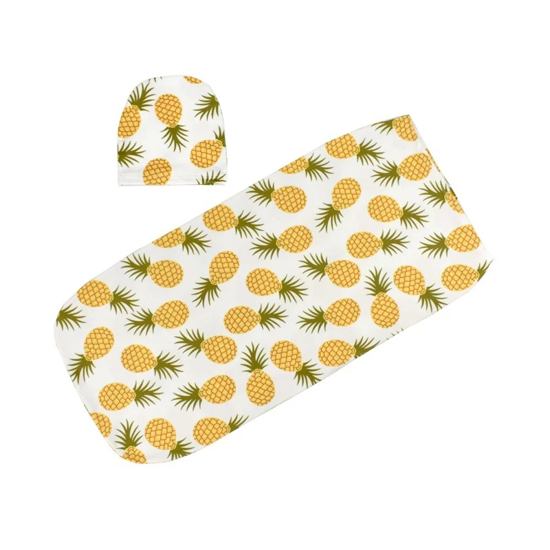 Детский спальный мешок с цветочным рисунком кактус, детские халаты, одеяло для новорожденных, Пеленальный спальный мешок+ шапочка, 2 шт., пеленальный мешочек конверт для коляски - Цвет: Pineapple