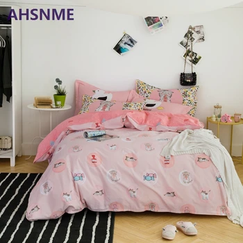 

AHSNME 100% Cotton Bedding Items Europe Russia Australia size Pink + Gray Quilt Cover Pentagram and Flamingo Pattern Bedding