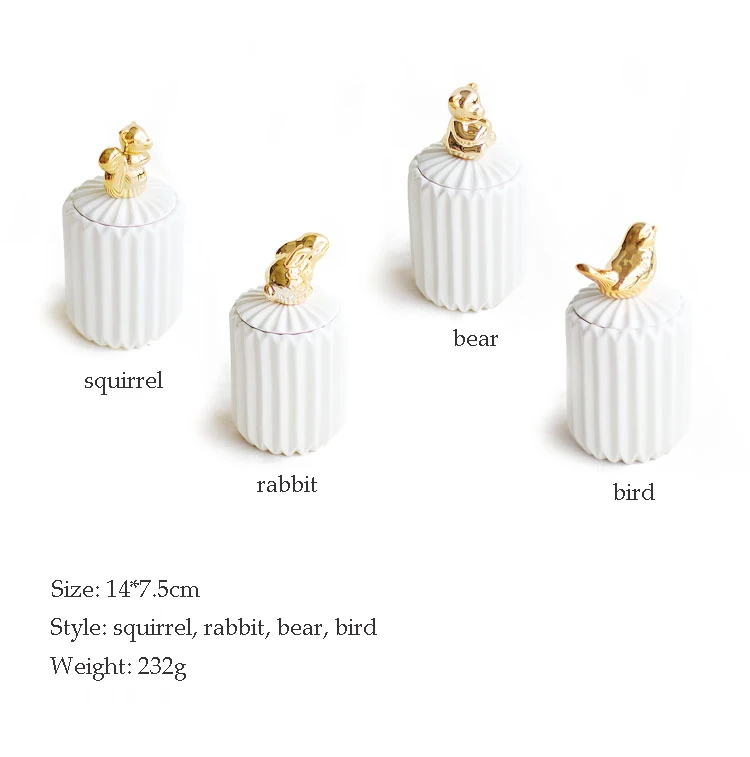 Dustproof With Lid Animal Cotton Swab Ceramic Jar Glass Containers White Desktop Jewelry Storage Tank Home Decoration Storage