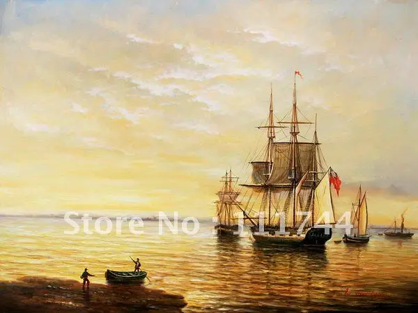 

Modern art landscape boats oil painting Ships off the Coast 100%hand Painted High quality free ship