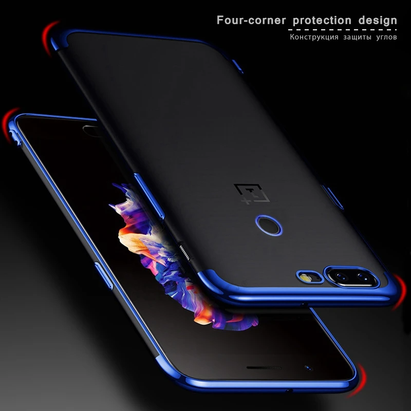 

Silicon Clear Soft Case For Oneplus 5T 5 Electroplate Shining Case For Oneplus 1+ 5T 5 slim Cell Phone Cover Casing