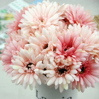 

Small Fresh Design Artificial Gerbera Bunch Silk Simulation Flowers Real-like Bride bouquet Wedding Home Decor