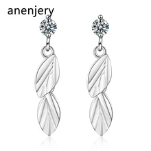 Anenjery простые нежные 925 пробы серебряные циркониевые серьги в форме листа для женщин подарок oorbellen S-E836