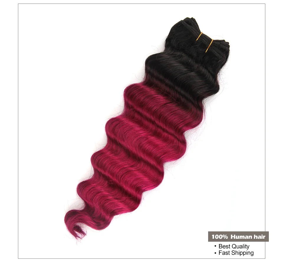 Hair Villa Brazilian Remy Loose Deep Hair Weave #1BBurg Colored Human Hair Bundles For Salon Low Ratio Longest Hair PCT 15% (20)