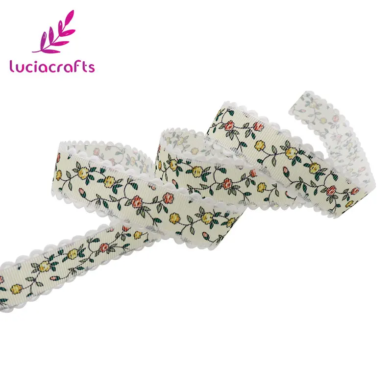 Lucia crafts 4 м/5 м " с фокусным расстоянием 25 мм с цветочным принтом Grosgrain кружевные ленты с отделкой упаковка ремесла Сделай Сам Швейные украшения P0503 - Цвет: Yellow floral 5y