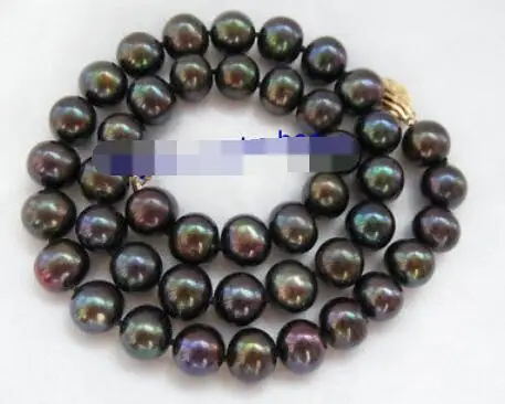 

stunning 9mm round black freshwater pearls necklace