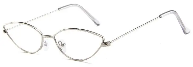 Металлические узкие очки Серебристые зеркальные треугольные солнцезащитные очки для женщин винтажные Крошечные маленькие солнцезащитные очки кошачий глаз женские очки в стиле хиппи - Цвет линз: silver clear