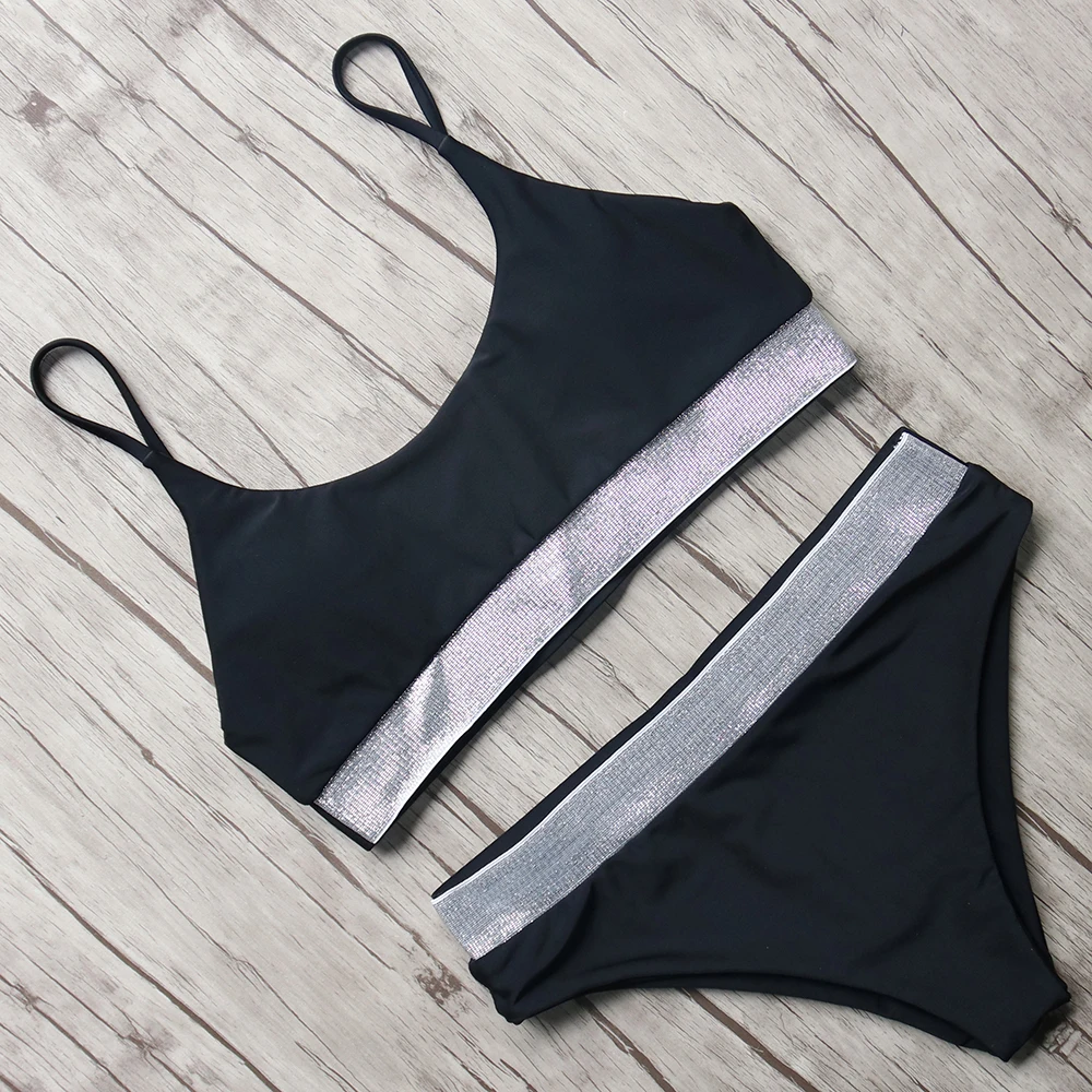 

patchwork swimsuit women solid bikini set sexy push up bikini black bathing suit low waist swimming suit padded women swim suit