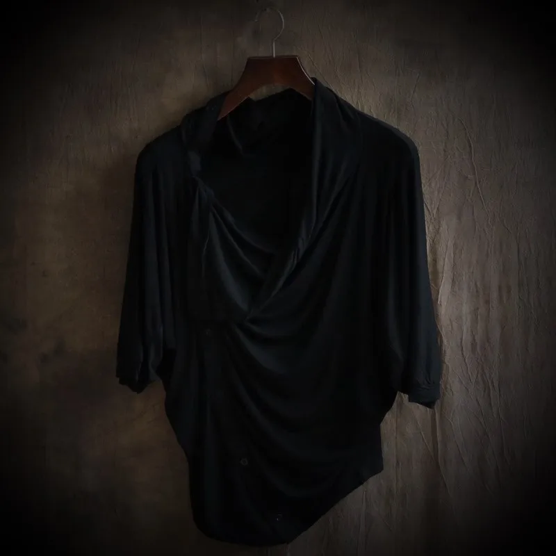 Non-mainstream fashionable casual short-sleeve T-shirt heap turtleneck batwing shirt male loose plus size t-shirt Non-mainstream fashionable casual short-sleeve T-shirt heap turtleneck batwing shirt male loose plus size t-shirt
