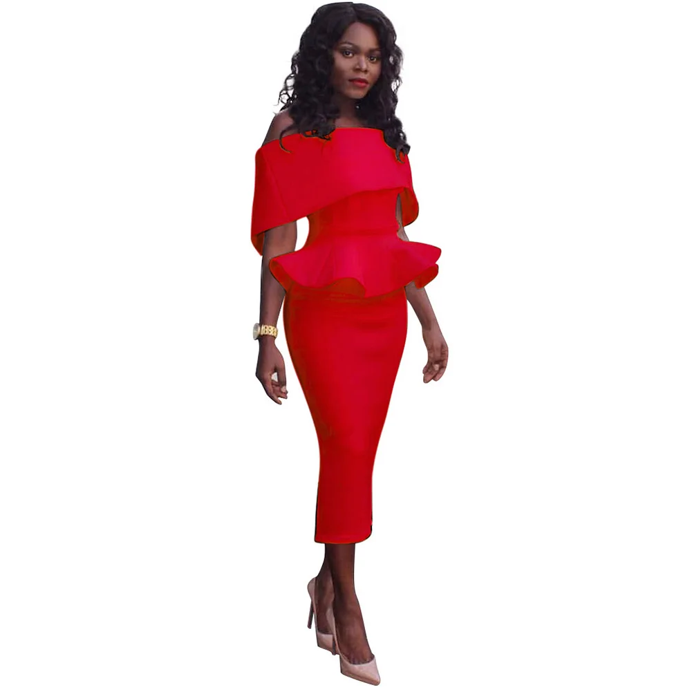 

2019 New Sexy Women Off the Shoulder Dress Ruffles Back Zipper Peplum Waist Summer OL Dress Bodycon Bandage Party Dress Clubwear