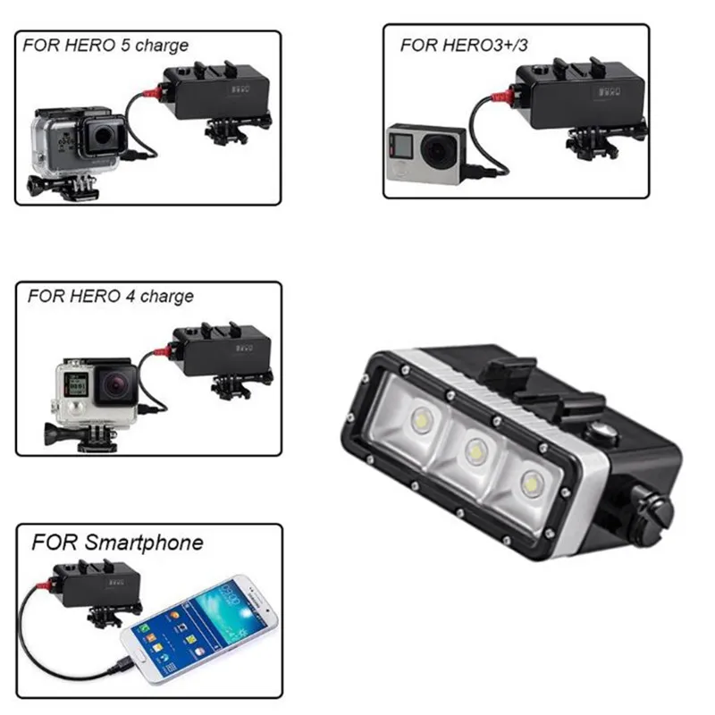 Suptig водонепроницаемый светильник с регулируемой яркостью 5200 мАч аккумулятор для Gopro Hero 6 Hero 5 Hero 4 Hero 3+ Hero 3 и SJCAM или xiaomiYi