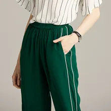 Шелк тутового шелкопряда повседневные брюки размера плюс свободные женские летние из натурального шелка полные брюки M L XL