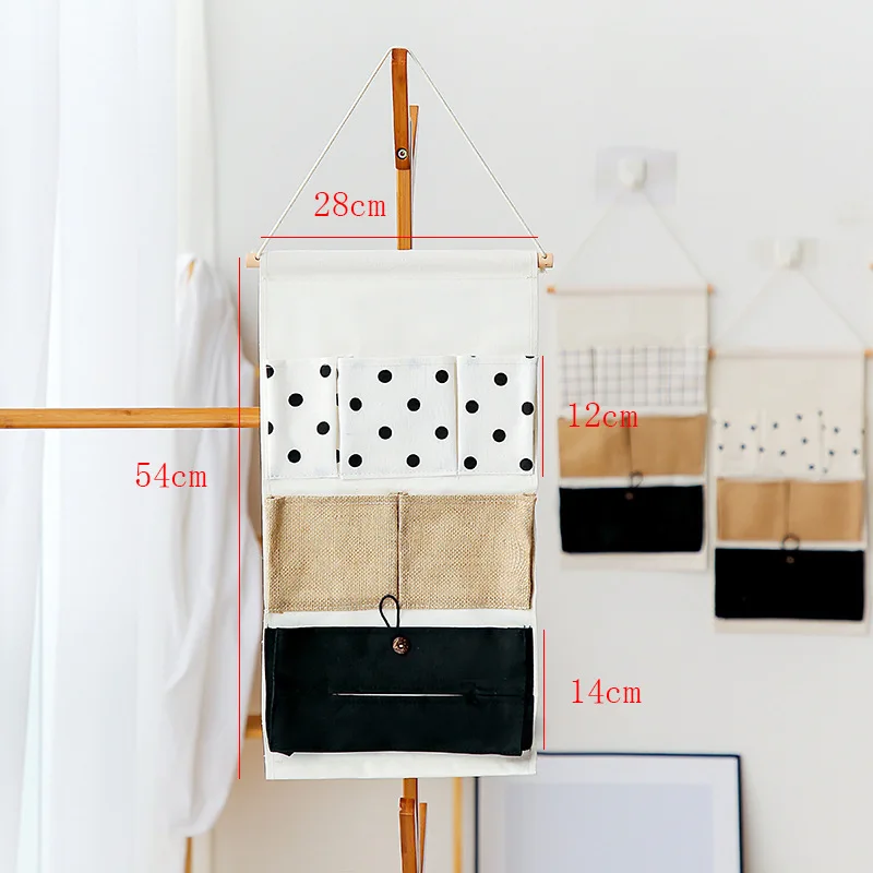 

Polka Dot Stripe Series Six Pocket Wall-mounted Storage Bag Multi-function Multi-layer Folding Hanging Bag 4