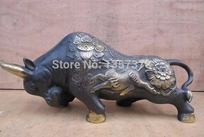 

shitou 00325 Chinese refined craftwork Pure Bronze kylin lotus flower corrida OX Bull Statue discount 30% (C0324)