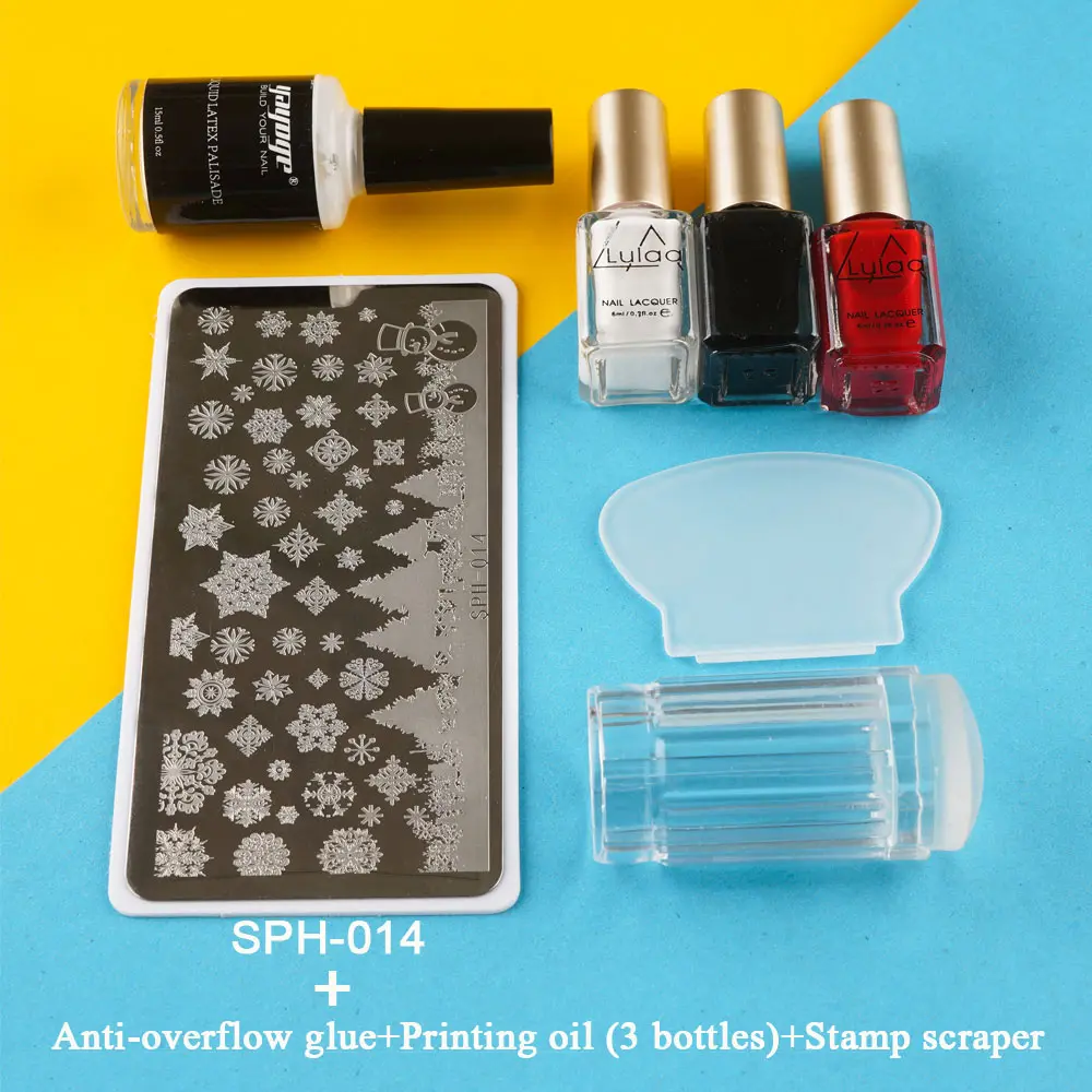 YAYOGE набор пластин для штамповки ногтей с прозрачным желе штамп скребок цветок лист пластина с изображениями для нейл-арта комплект 4 шт гель для ногтей - Цвет: SET 14