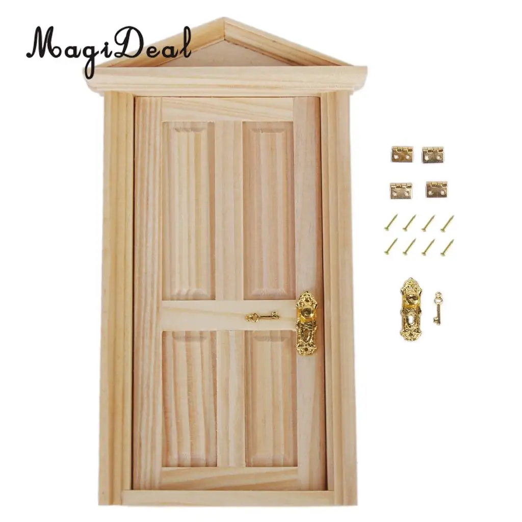 

MagiDeal 1/12 Scale Dollhouse Miniature Exterior Solid Wood Door With Steepletop for kids Prentend Play Furniture Funny Toys Acc