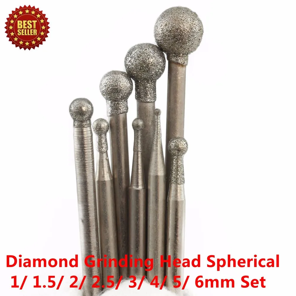 8Pcs Diamond Coated 1-6 mm Spherical Head Mounted Points Spheres Grinding Bit Sculpting Tools Lapidary Gemstone 8Pcs Diamond Coated 1-6 mm Spherical Head Mounted Points Spheres Grinding Bit Sculpting Tools Lapidary Gemstone
