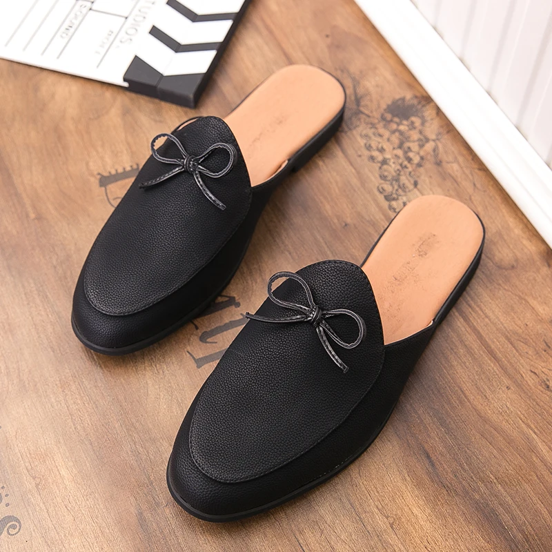 

2019 Summer Trend Casual Men Shoes Half Drag Mens Loafers Black Designer Shoes Fashion Half slippers Man Rubber Flats Footwear