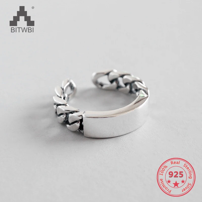 

S925 Sterling Silver Personality Retro Open Chain Smooth Ring