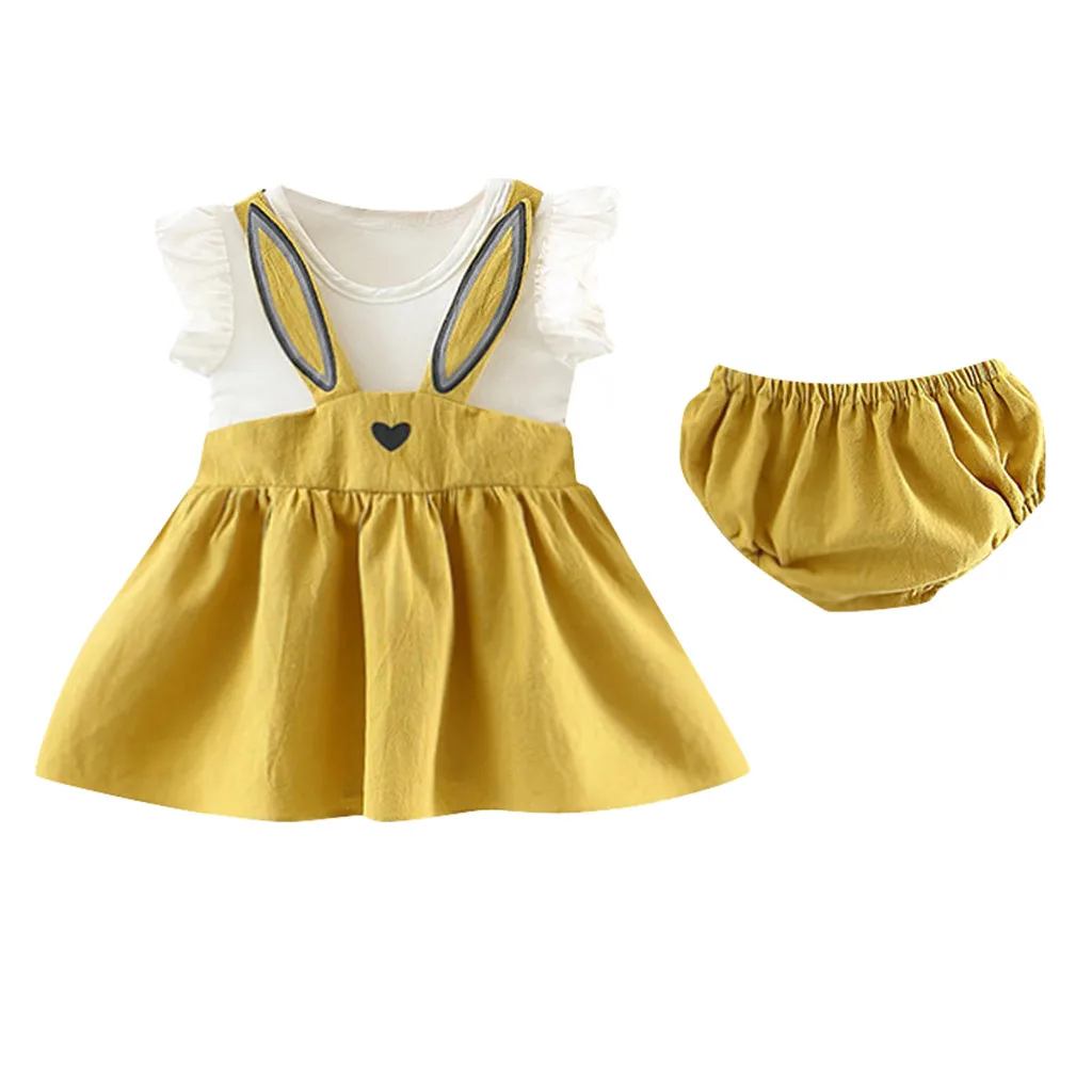 

MUQGEW Baby Clothing Sets Little Girl Clothes Newborn Toddler Baby Girl Set Sleeveless Cartoon Rabbit Bunny Ear Dress Shorts