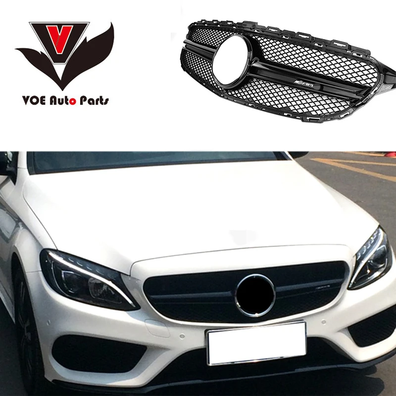 W205 полностью глянцевый черный AMG стиль + Логотип ПЕРЕДНЯЯ гоночная решетка гриль