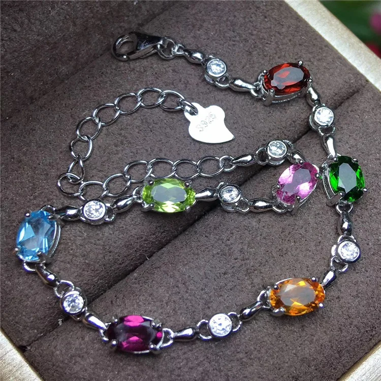 KJJEAXCMY fine jewelry S925 silver inlay natural color gemstone garnet multi-color bracelet crystal jewelry KJJEAXCMY fine jewelry S925 silver inlay natural color gemstone garnet multi-color bracelet crystal jewelry