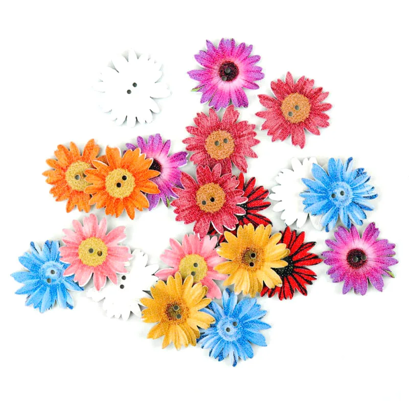 

Sewing Accessories Wooden Buttons costume Decorative Scrapbooking DIY Random Sunflower Mixed Flower Painted Buttons 20pcs 25mm