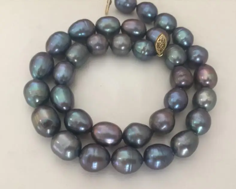 

stunning 12-13mm tahitian baroque black blue red pearl necklace 18inch 925silver
