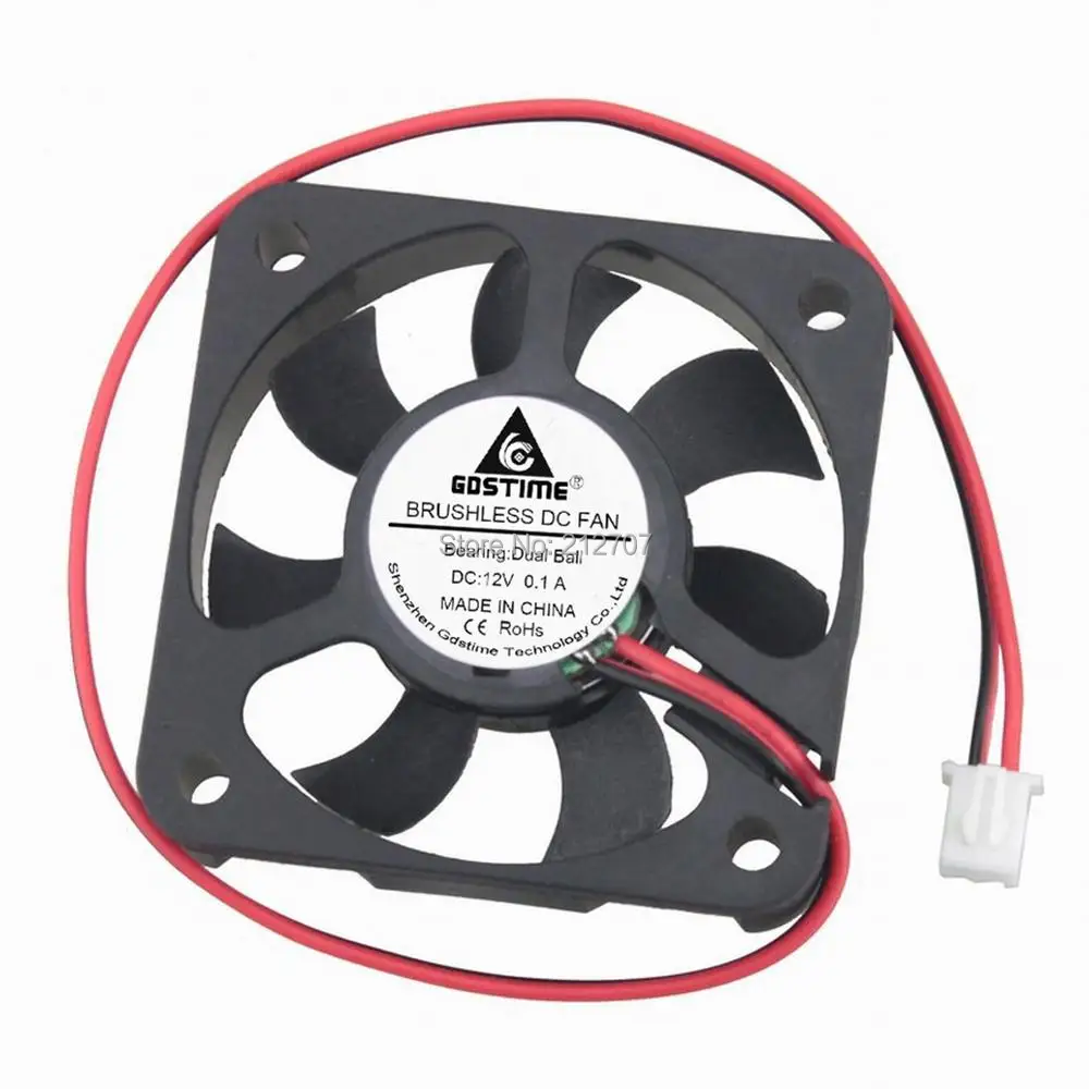 

2Pcs Gdstime DC 12V 2Pin 5CM 50mm 50x50x10mm 5010 Dual Ball Bearing Brushless DC Cooling Fan