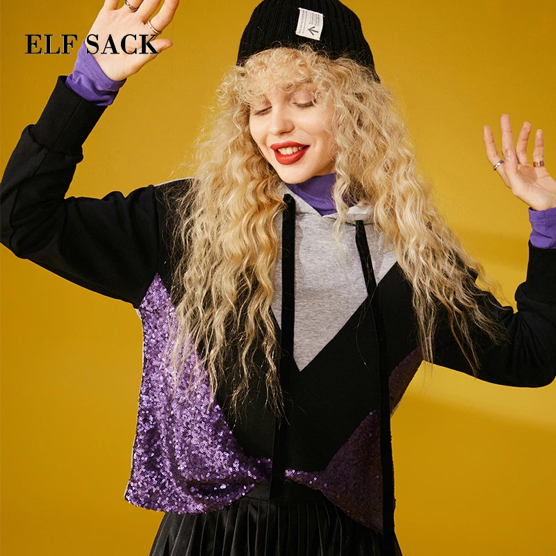 ELFSACK/осенние новые женские свитшоты из хлопка повседневные трикотажные