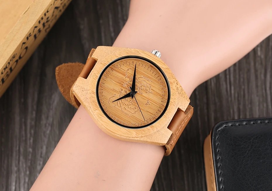 Men Creative Wood Watch Handmade Wild Tiger Pattern Dial Bamboo Wooden Quartz Wristwatches 2017 Clock Male hour Reloj de madera 2017 (15)