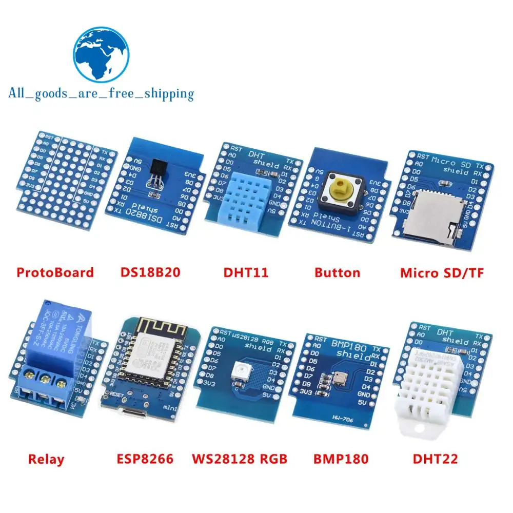 Esp8266 D1 Mini Pro Wifi макетная плата Nodeu Ws2812 Rgb Dht11 Dht22 Am2302 реле Ds18b20 Bmp180 мотор для Wemos Diy Kit