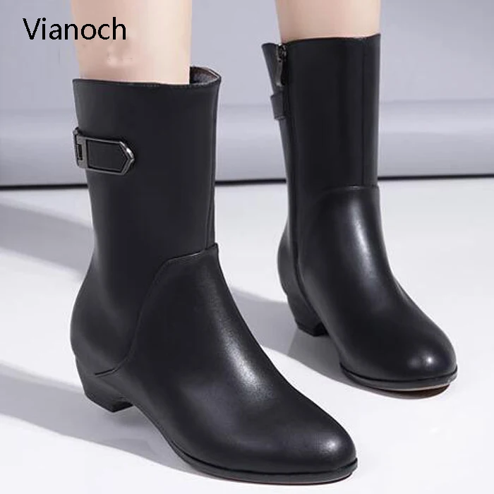 

2018 Fashion Womens Boots Mid Calf Keep Warm Shoes With Fur Flats Winter Shoe Lady wo180871