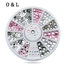 New Mix Sizes Crystal Pink Grey 3d Glitter Nail Art Tips Rhinestone DIY Nail Decoration Wheel Manicure Tools