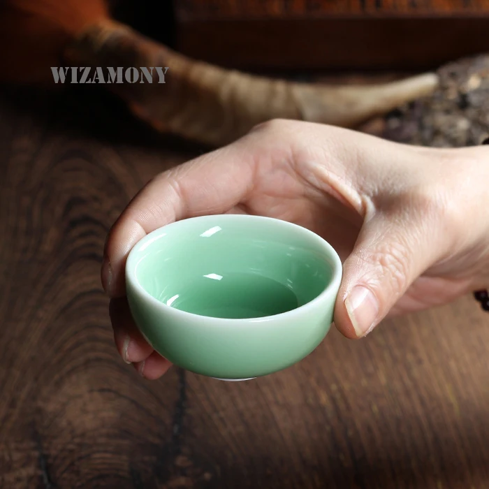 1 шт., китайская печь Longquan Celadon, фарфоровая кунг-фу, чайная чашка и блюдце, чайная чаша, 35 мл, китайский прозрачный чайник, кофейная чашка