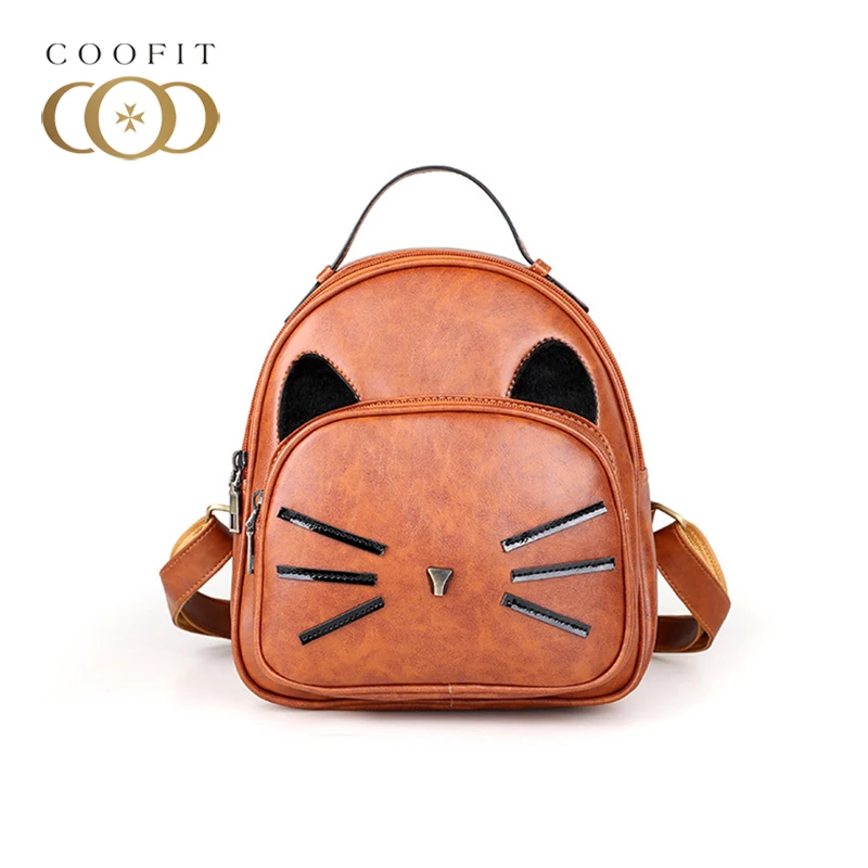 

coofit Casual Girls' Mini Backpack Cute Cartoon Cat Printing Backpack PU Leather School Backpack Travel Backpack For Zaino Donna