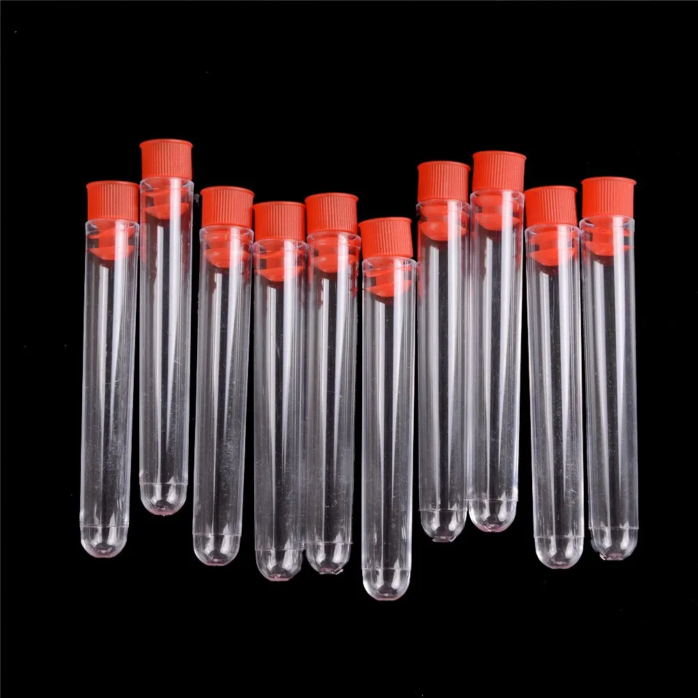 10Pcs/lot Plastic Transparent Laboratory Test Tubes With Lids Vial Sample Containers