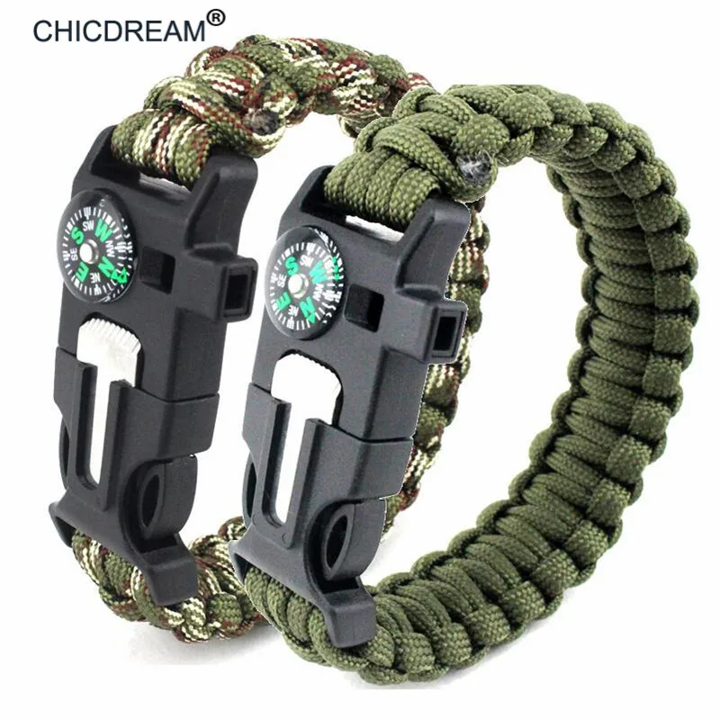 New Braided Survival Bracelet Men Multi function Outdoor Camping Rescue