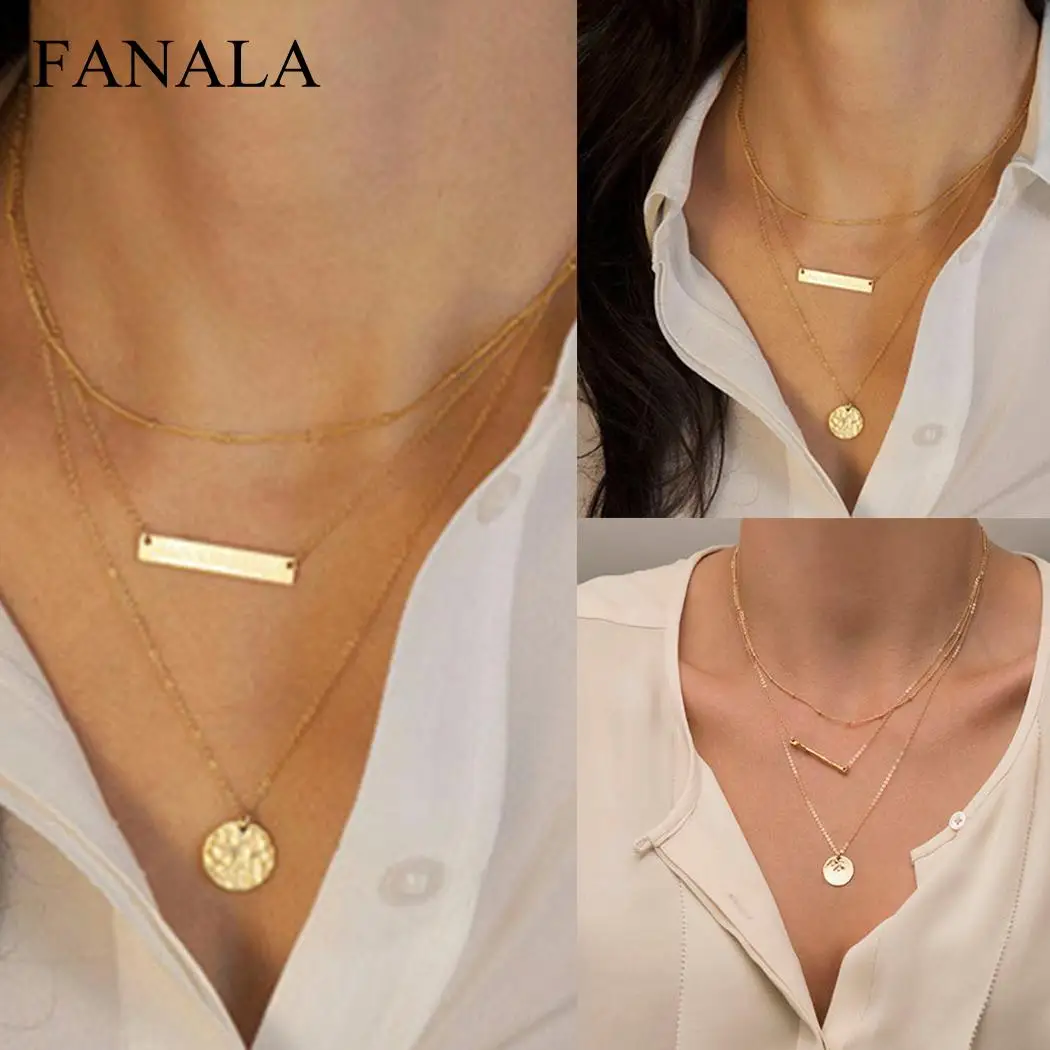 

Jewelry Women Bar Chain Pendant Drop Multilayer Necklaces Sequins