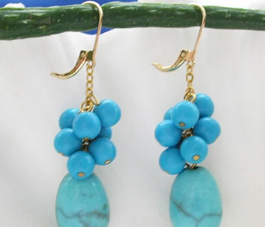 

xiuli 00362 blue egg turquoise bead grape dangle earring 14KGP