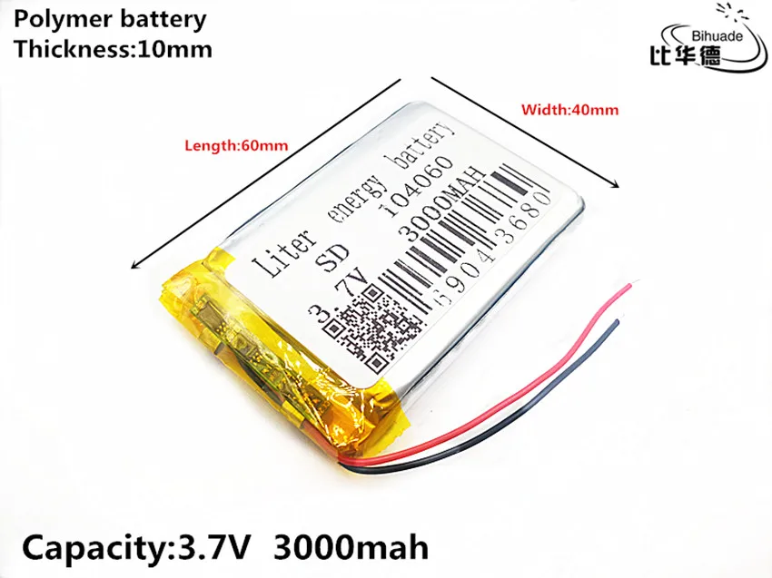 Литиевая батарея хорошего качества 3,7 V, 3000mAH 104060 полимерный литий-ионный/литий-ионный аккумулятор для планшетных ПК банк, gps, mp3, mp4