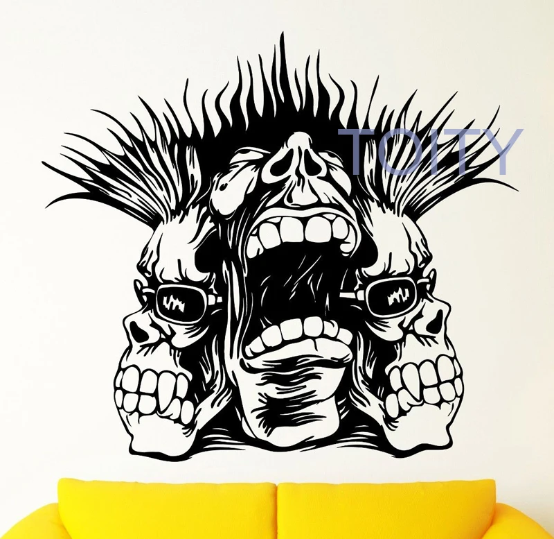 Skull Punk Scream Cool Wall Sticker Music Decor Graphic Vinyl Decal Home Room Art Mural H57cm x W63cm/22.5&quot 25&quot | Дом и сад