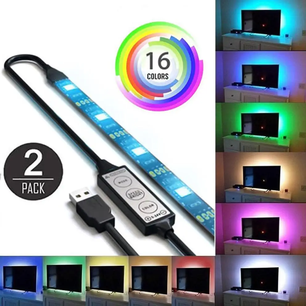 MUQGEW 2 шт USB Powered RGB 5050 Светодиодные ленты освещения для ТВ компьютерный фон Light 1 м 60 светодиодный s/m USB кабель с переключателем полосы набора