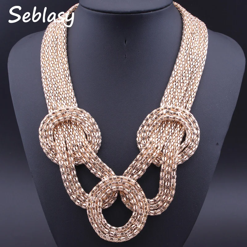 

Seblasy Multi Layer Gold Color Punk Handmade Braided Twisted Choker Statement Necklaces For Women Alloy Interlocking Necklaces