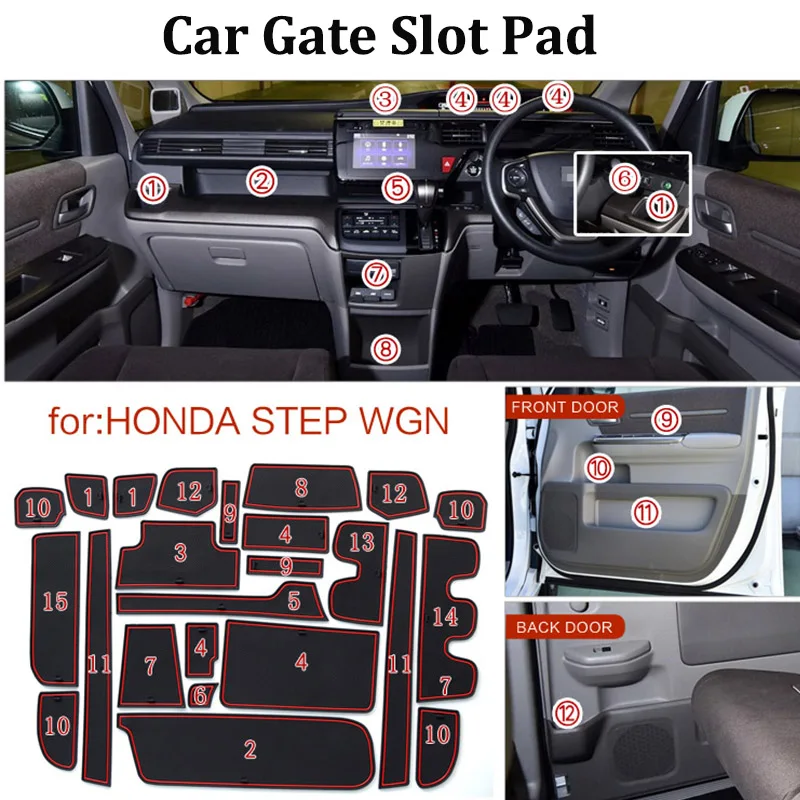 

24pcs/set Car Accessories Gate Slot Pad Door Pad Non-Slip Interior Door Pad Car Cup Mat for HONDA STEP WGN