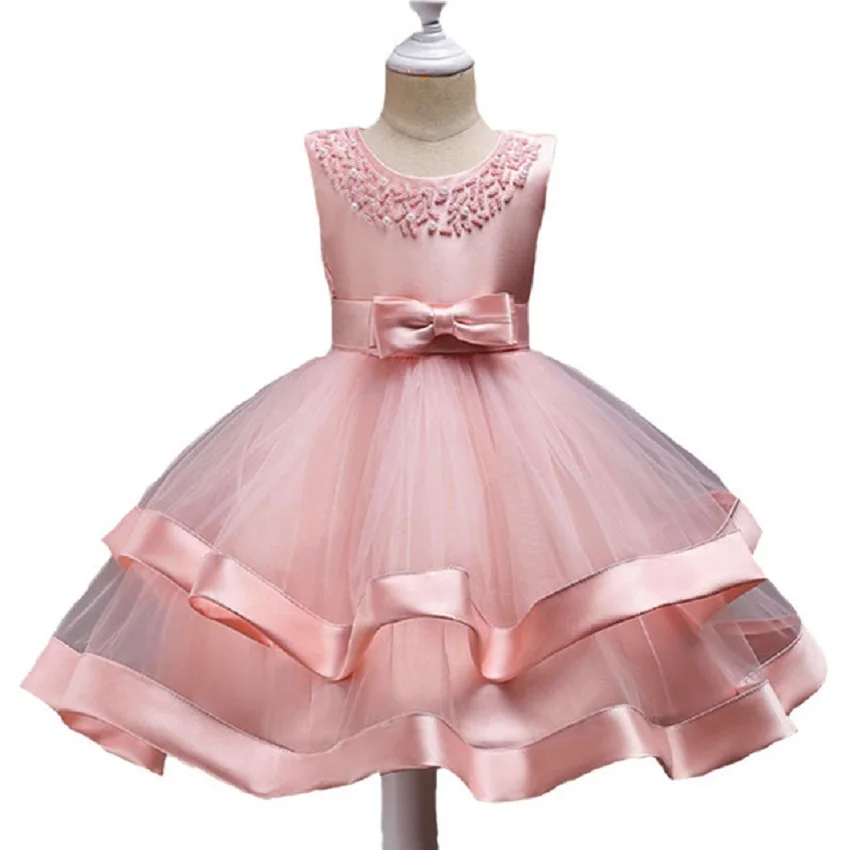 

Children Girls Pink Ball Gown Vestidos Dresses Infant Princess Wedding Evening Party Tutu Dress Baby Elegant Summer Clothes